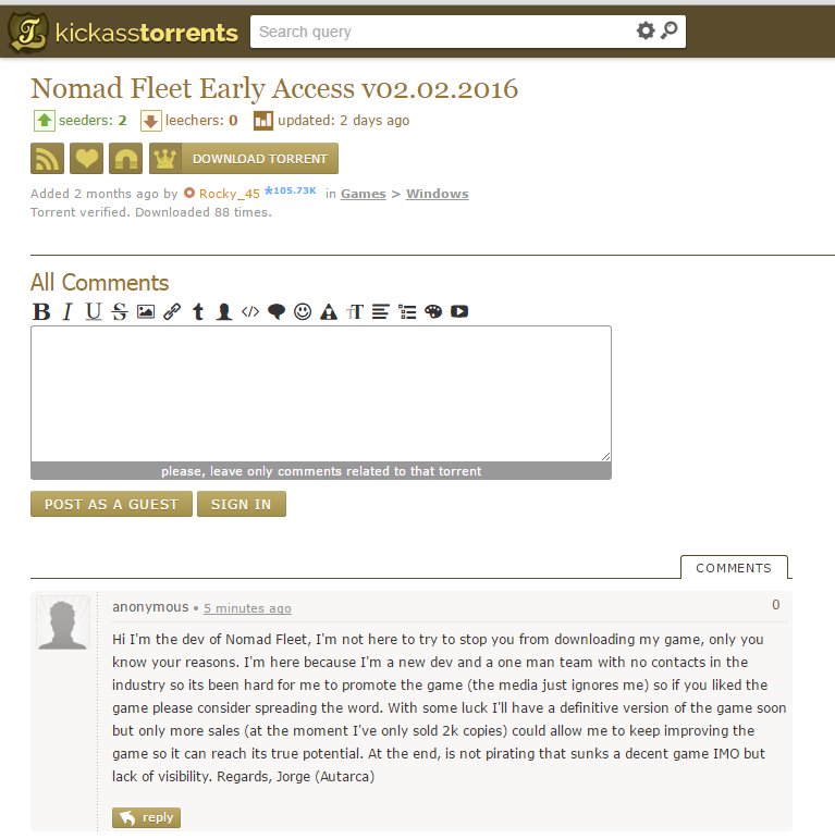 AutarcaDev's tweet photo. I just noticed my game being pirated so I left a comment, we''ll see how they react
#indiedev #gaming #gamedev https://t.co/vlVtj7kpYY