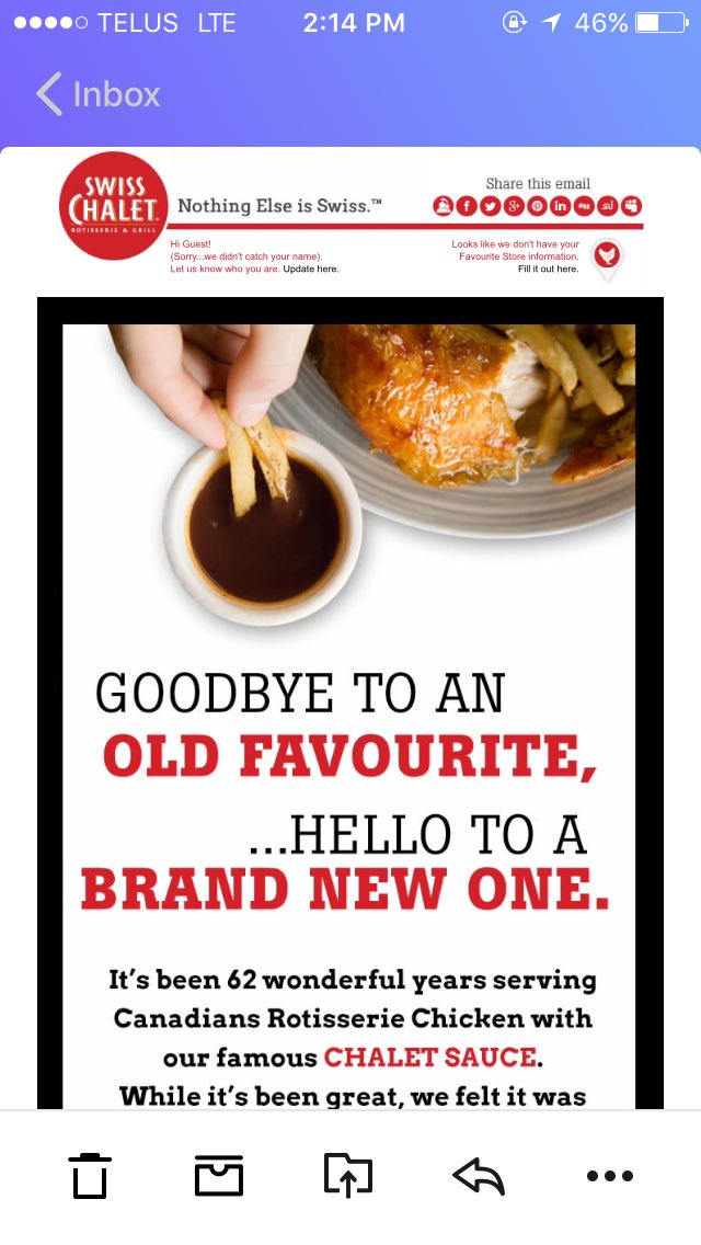 _LeDrew_'s tweet photo. Not cool @SwissChaletCA some things you just don't joke about! #AprilFools #thanksbetojesus https://t.co/JElRJfB8rJ