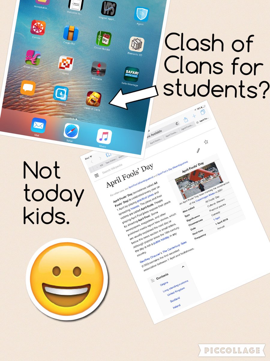 WhatEdSaw's tweet image. We pushed a webclip disguised as Clash of Clans to the student iPads this morning. #aprilfoolsday #sadkids #vpsitf