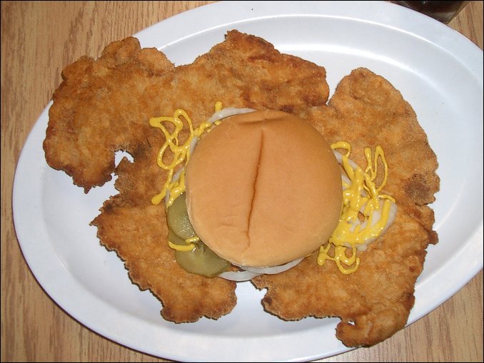 SRWunder's tweet photo. @jaret2113  If you need a snack later...go anywhere that has a pork tenderloin sandwich that looks like this... https://t.co/EfjhxC8qay