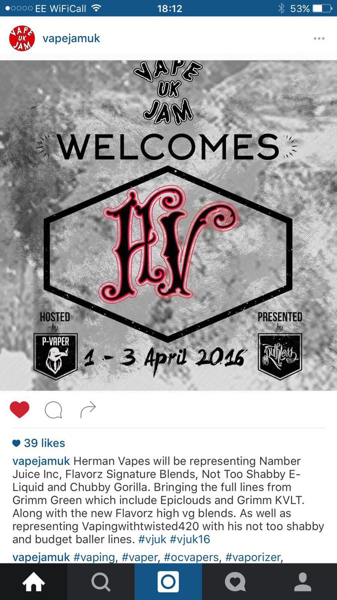 herman_vapes's tweet photo. #VapeJam #VapeJamUK #VapeJam2 @GrimmGreen @NamberJuice #BudgetBallers #NotTooShabby #Twisted420 https://t.co/XbM1jR9Ero