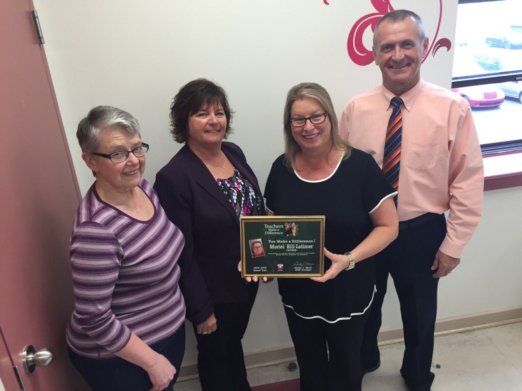 NSTeachersUnion's tweet photo. #NSTUPrez 
@shelleymorse1 presents @CBVRSB #RiverviewHigh Muriel Hill-Latimer with #TeachersMakeADifference Award https://t.co/jZlG3HLqPs
