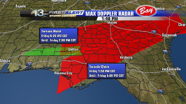 WMBBTV's tweet image. There remains a threat for severe weather this afternoon New #TORNADO Watch has just been issued #flwx #alwx #gawx