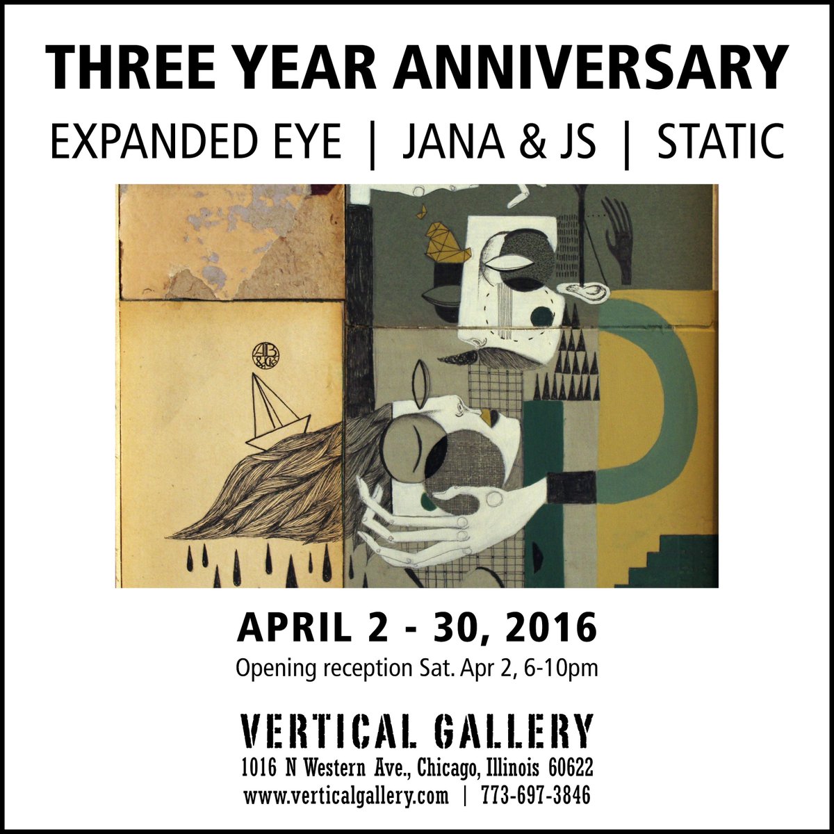 expanded_eye's tweet photo. 3 year anniversary show opens tomorrow at @verticalgallery with @janaundjs and @WeLikeStatic https://t.co/36L5mSS2jZ