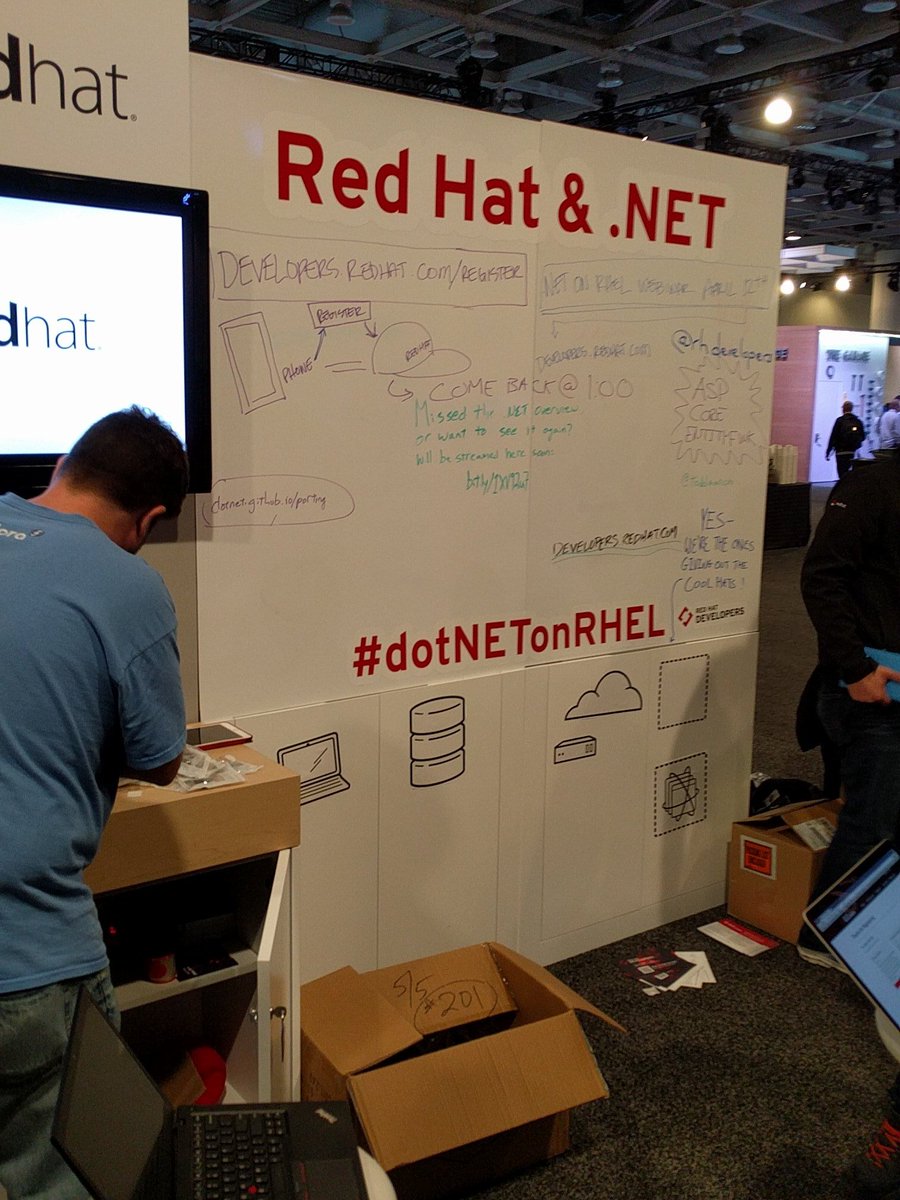ylchaithanya's tweet photo. Red hat kiosk is buzzing with people. #Build2016 #dotNETonRHEL https://t.co/dxSwQXkT6u