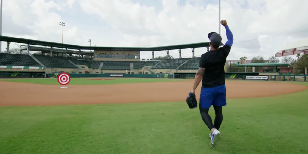 theScore's tweet photo. VIDEO: Kevin Pillar shows off crazy accurate rocket arm while hitting moving drone! https://t.co/17ttO4liuT https://t.co/xd0WbIN0E8