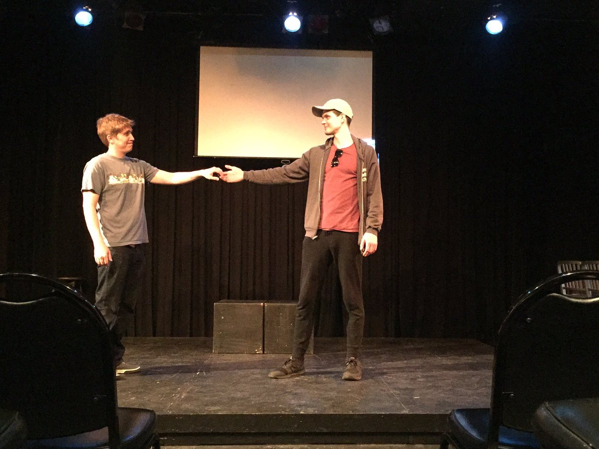 TheDontWeBoys's tweet photo. @USofAJ &amp; @scottcerickson being totally normal during tech rehearsal for @PHLSketchfest https://t.co/fXXXS5O1Je