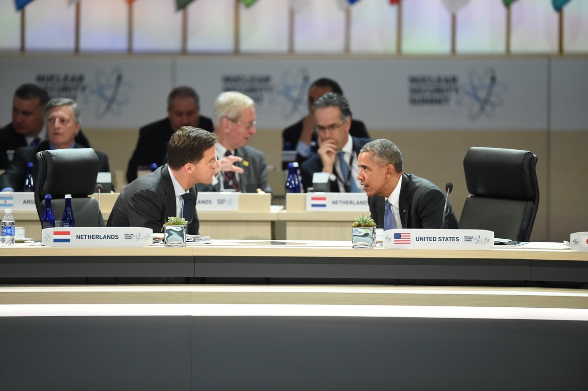 Netherlands PM Mark Rutte and <a href="/POTUS/">President Donald J. Trump</a> talk shop during a #NSS2016 Plenary session.