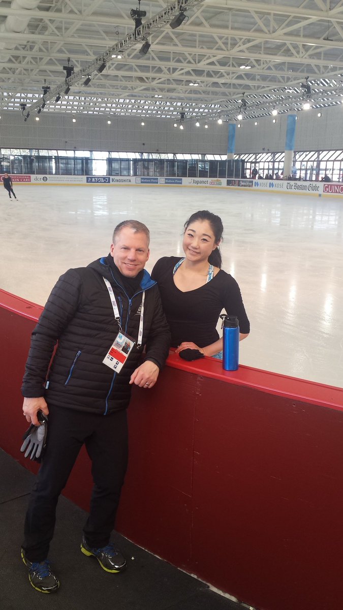 Mirai Nagasu with <a href="/CoachTomZ/">Tom Zakrajsek</a> just finishing up her long program practice. Great job! #Worlds2016