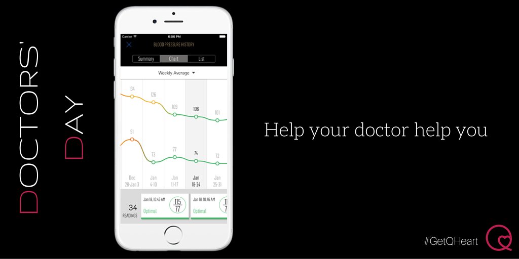 Be proactive: Log your BP between doctor visits. Download Q Heart: apple.co/1M3u2bT #DoctorsDay #GetHeart