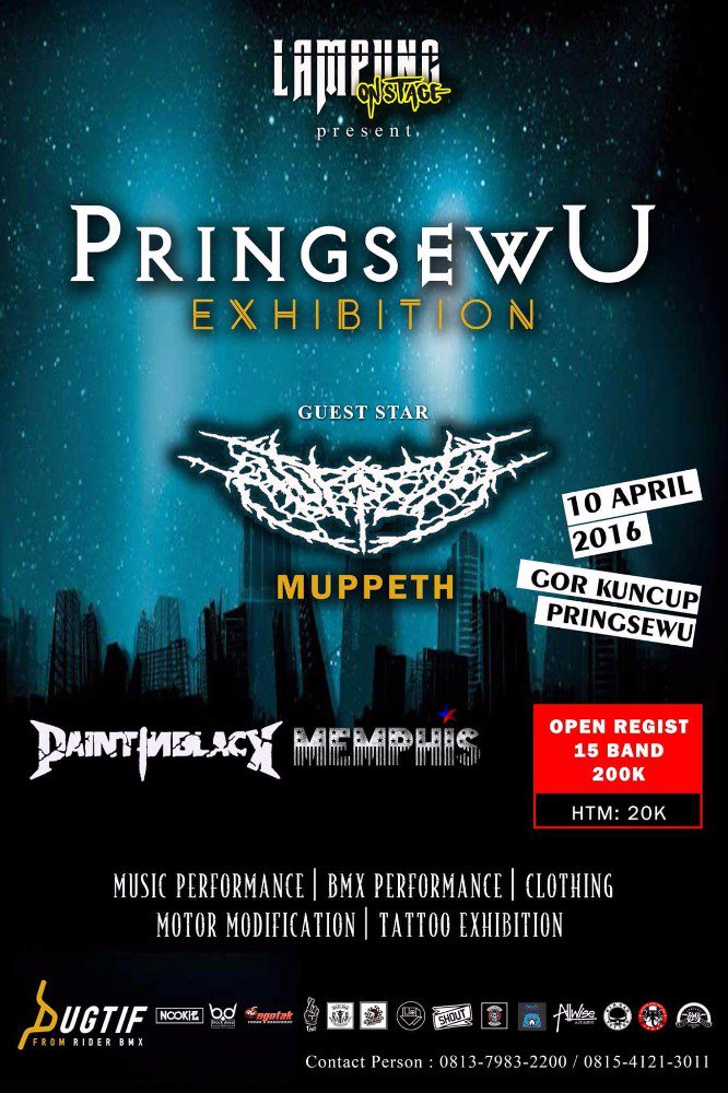 Pringsewu Exhibition at GOR kuncup. 10 - april - 2016.
Htm 20k. Regist Band 200k.
Join us cheeeeers
#LampungOnStage.