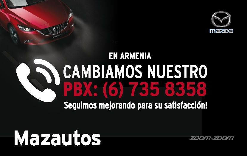 MazAutosMazda's tweet photo. ¡Seguimos mejorando para su satisfacción 😃!
En #Mazautos #ARMENIA cambiamos nuestro 📞 PBX: (6) 7358358
#Mazda https://t.co/ZcORWz49EY