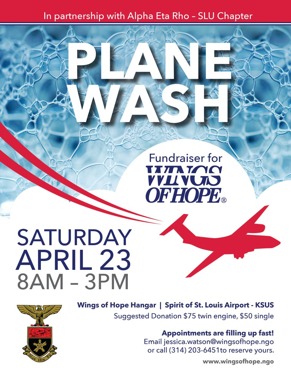 Calling all pilots! Come on out to a plane wash to support @wingsofhope_ngo Saturday, 4/23!