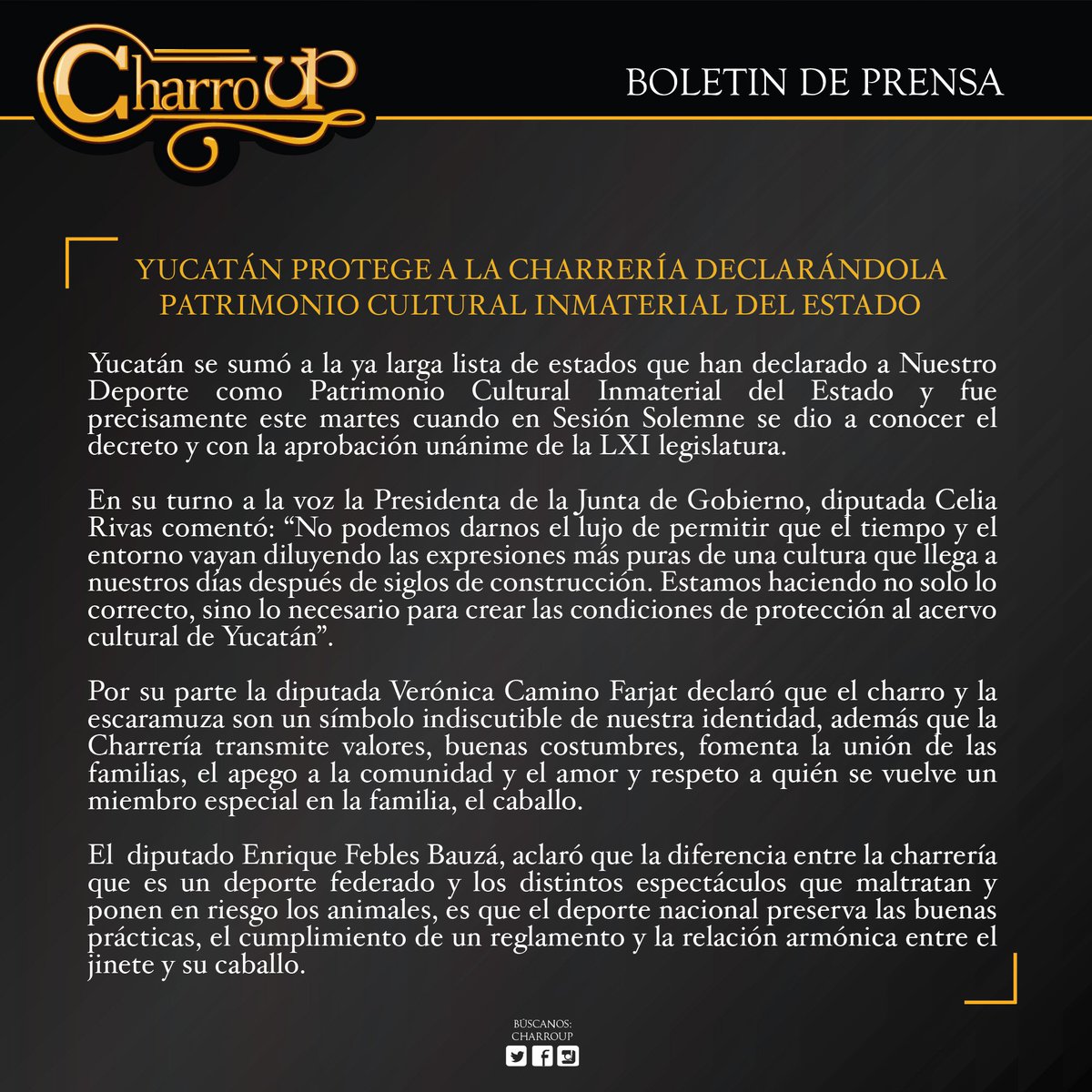 charroup's tweet photo. La Charrería es declarada patrimonio cultural del Estado de Yucatán https://t.co/o69ZN0I6Au