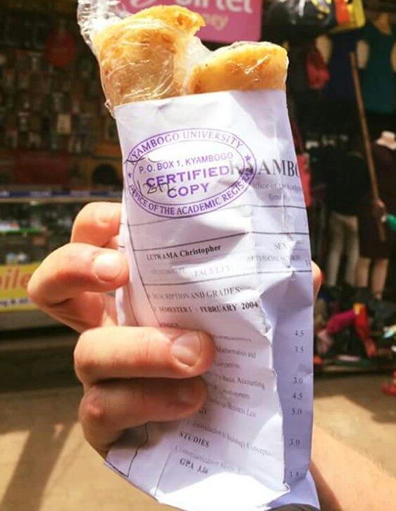 Bambi Lutwama Christopher applied for a Job and his certified copy of academic transcript ended up wrapping a Rolex.