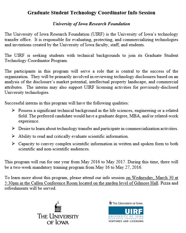 Students, are you interested in working at the UIRF for the summer? Drop by our info session today, 5:30 in Gilmore!