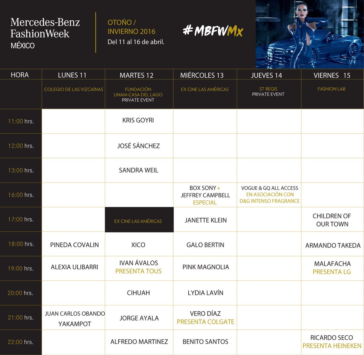 thepolicechicmx's tweet photo. Mercedes Benz Fashion Week México Otoño/Invierno 2016
Calendarios de actividades
#MBFWMx #FWMX #YourStyles https://t.co/rkEkDOotKO