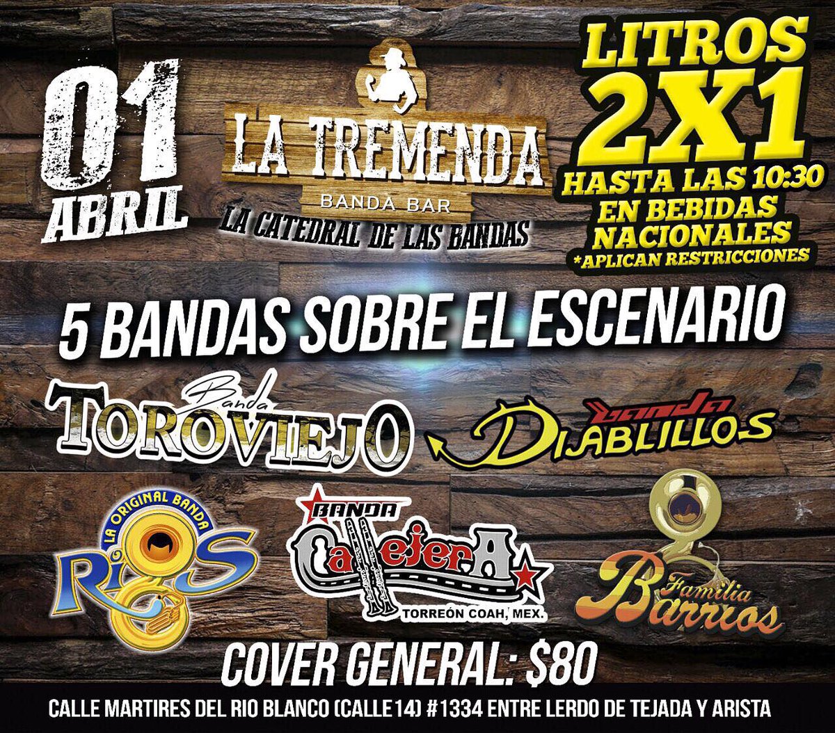 tremendatorreon's tweet photo. Banda Callejera estará en la noche más tremenda este primero de abril #Torreón https://t.co/VL0kFe7Nle