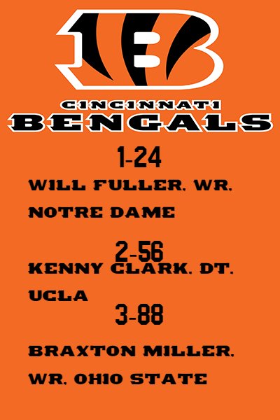 DraftRT's tweet photo. #NFLRT & #DraftRT #Bengals 3 round mock:
#NFLDraft https://t.co/q4kaPhp2lU