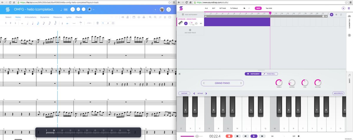 gierschv's tweet image. Excited by the new MIDI output available on @flat_io!
Trying Flat.io (MIDI Output)→ @soundtrap (MIDI Input) #WebMIDI