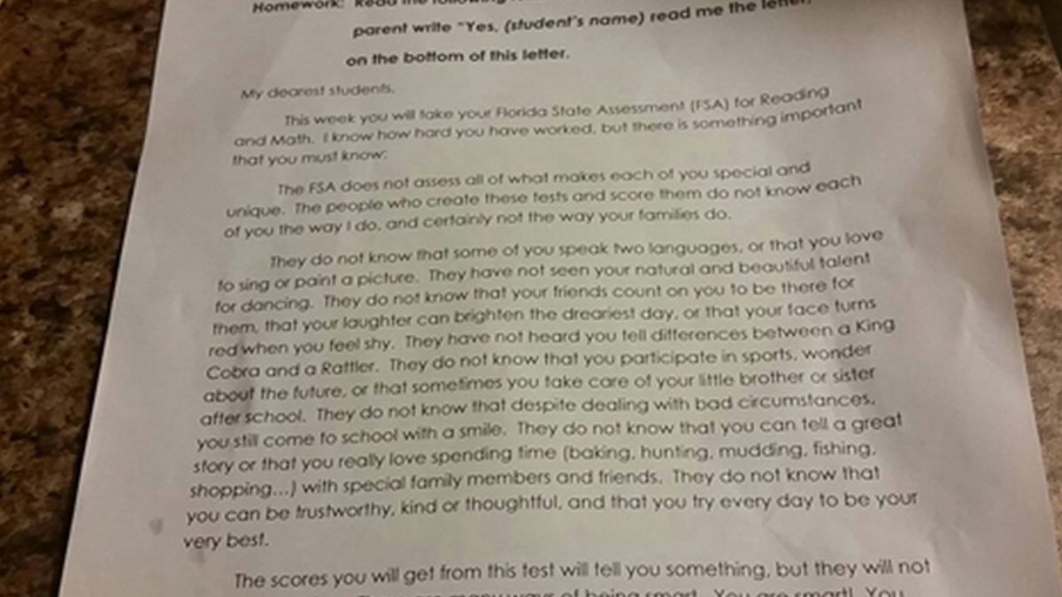 Fla. teacher writes touching letter to students telling them state tests do not define them bit.ly/1omG0Yb?utm_me… https://t.co/iog5W9A8a0
