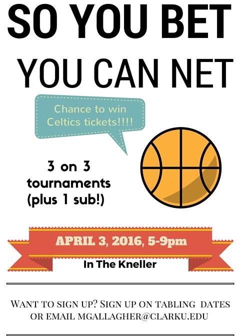 ClarkRHA's tweet image. Want to win CELTICS TICKETS?! Come to this RHA event April 3, 6-9pm in the Kneller!