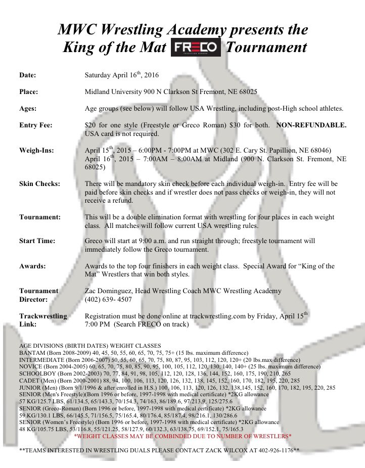 NEUSAWrestling's tweet photo. Got FRECO?! April 16th at Midland University will be a great tune up for State Freco on May 7th! https://t.co/HaWffWz1HT