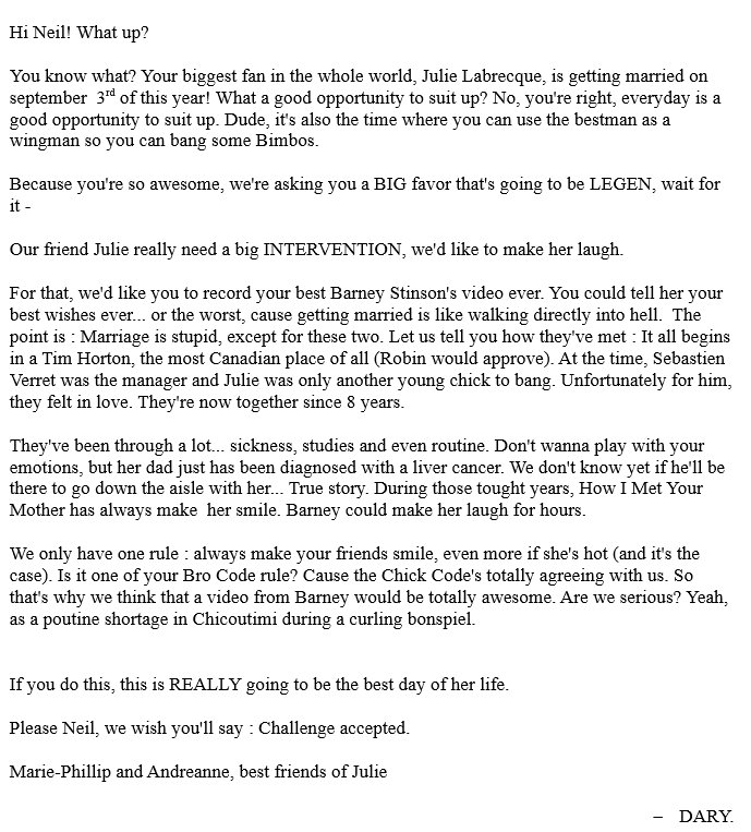 Hey <a href="/ActuallyNPH/">Neil Patrick Harris</a> 

We are asking you for a big favor ! Promise, nothing sexual. PLEASE, read this <3