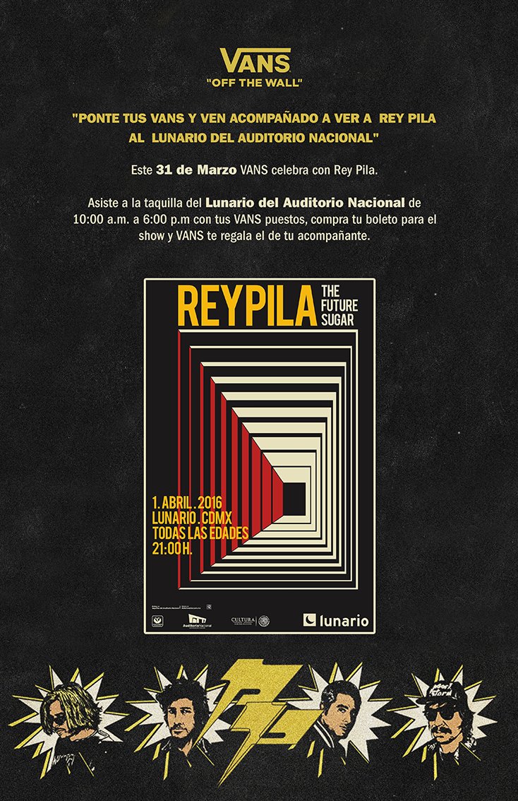 vans_mx's tweet photo. ¿Quieres ver a @reypila en @LunarioMx? Ve con tus Vans el 31 marzo a taquilla, compra un boleto y te regalamos otro. https://t.co/sD1SRrZtRP