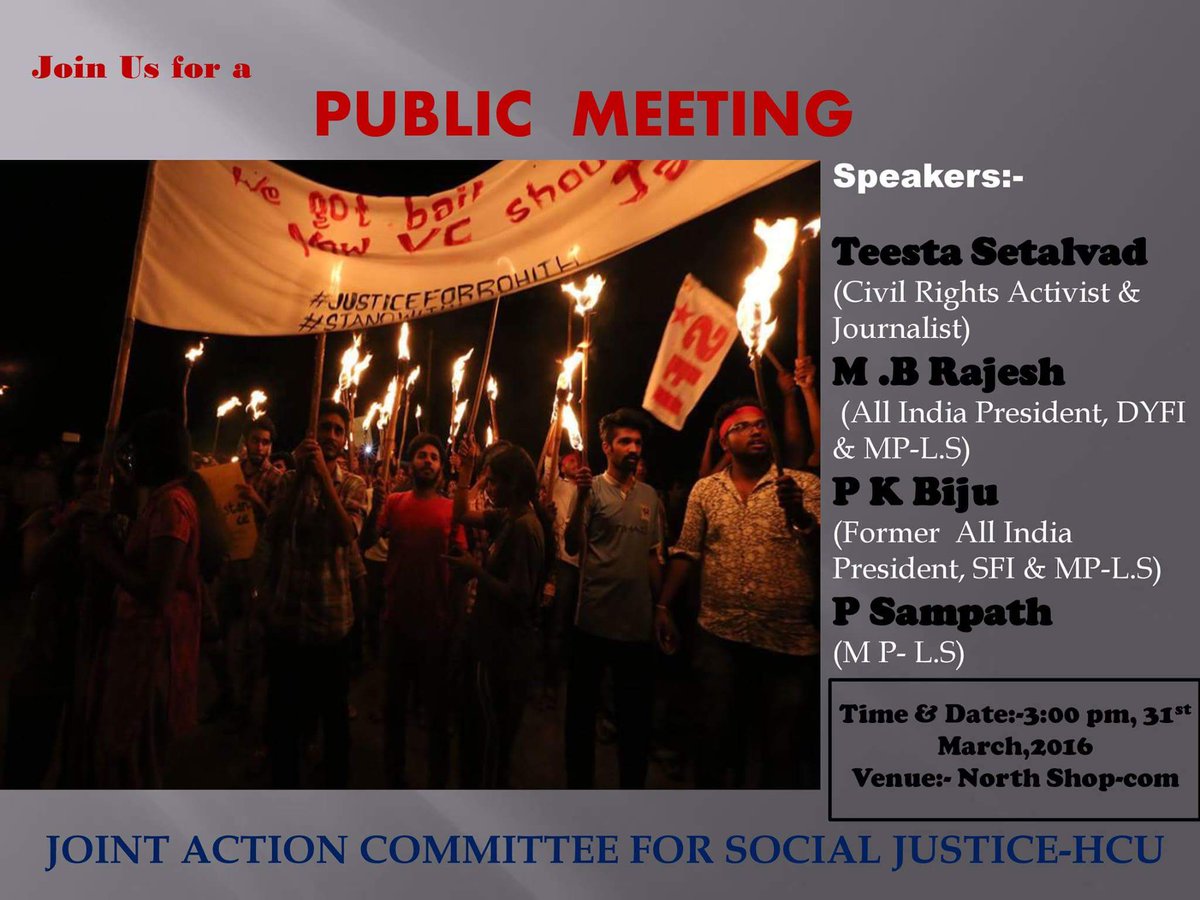 ajnabi_guy's tweet photo. JoinUs inPublicMeeting at 3:00pmNorthShopcom HCU #JusticeForRohith #RemoveApparao @avnishhhh https://t.co/AbCx54mZuJ https://t.co/yYKKrfRa23