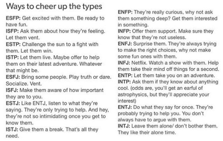 MBTI facts ✨ on X: ways to cheer up the #mbti types   / X