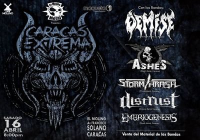 LaMovidaMetal's tweet photo. Se viene #CcsExtrema2016 @DistrustArmy @ashesvenezuela @DemiseHordas @StormThrash @Embriogenesisof 16A @ElMolinoCcs https://t.co/aMQBZRWKcD