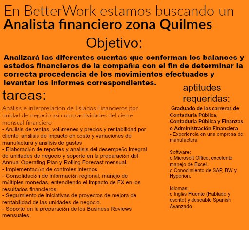 betterworkrh's tweet image. Estamos buscándote! para aplicar envía mail con el asunto "analista financiero" a info@betterwork.com.ar