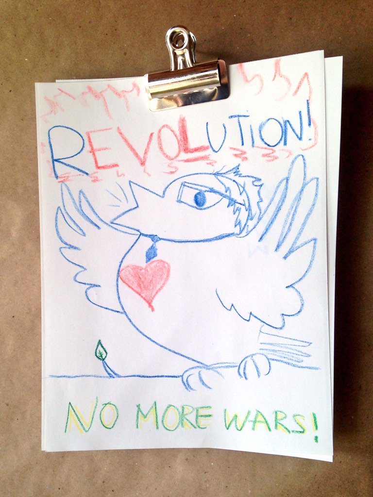 Pilar4CA's tweet photo. I'm clearly in good company at my favorite tea shop. #BirdieSanders seen on the community art wall. #FeelTheBern https://t.co/gbCMPOdJzv