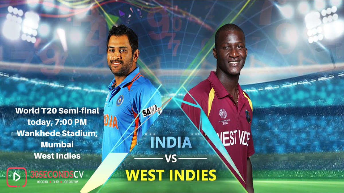 30secondscv's tweet photo. #India vs #WestIndies
 #WorldT20 #Semifinal
 today, 7:00 PM
 Wankhede Stadium, #Mumbai https://t.co/8UXXJo37qc