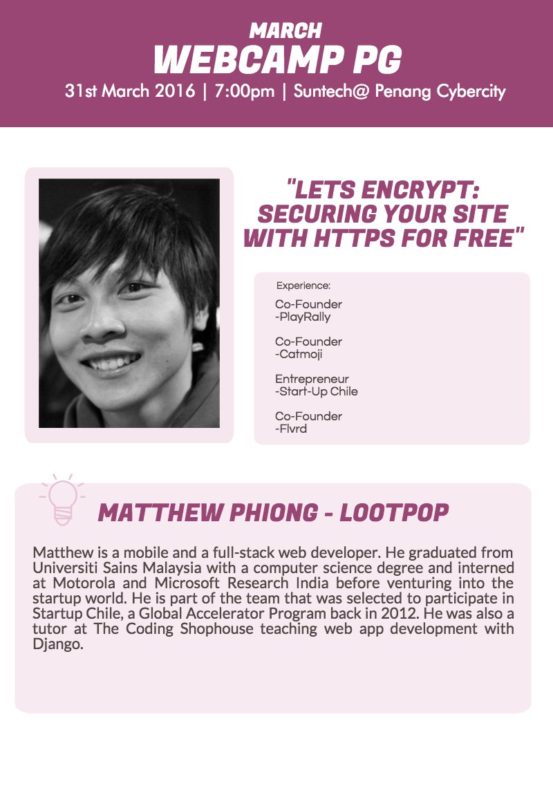 piktochart's tweet photo. Hear from great speakers at #WebcampPG featuring @limeitan, @krista_redbox &amp; @matthewphiong! https://t.co/Utdb7buCef https://t.co/BYfeebN2xz