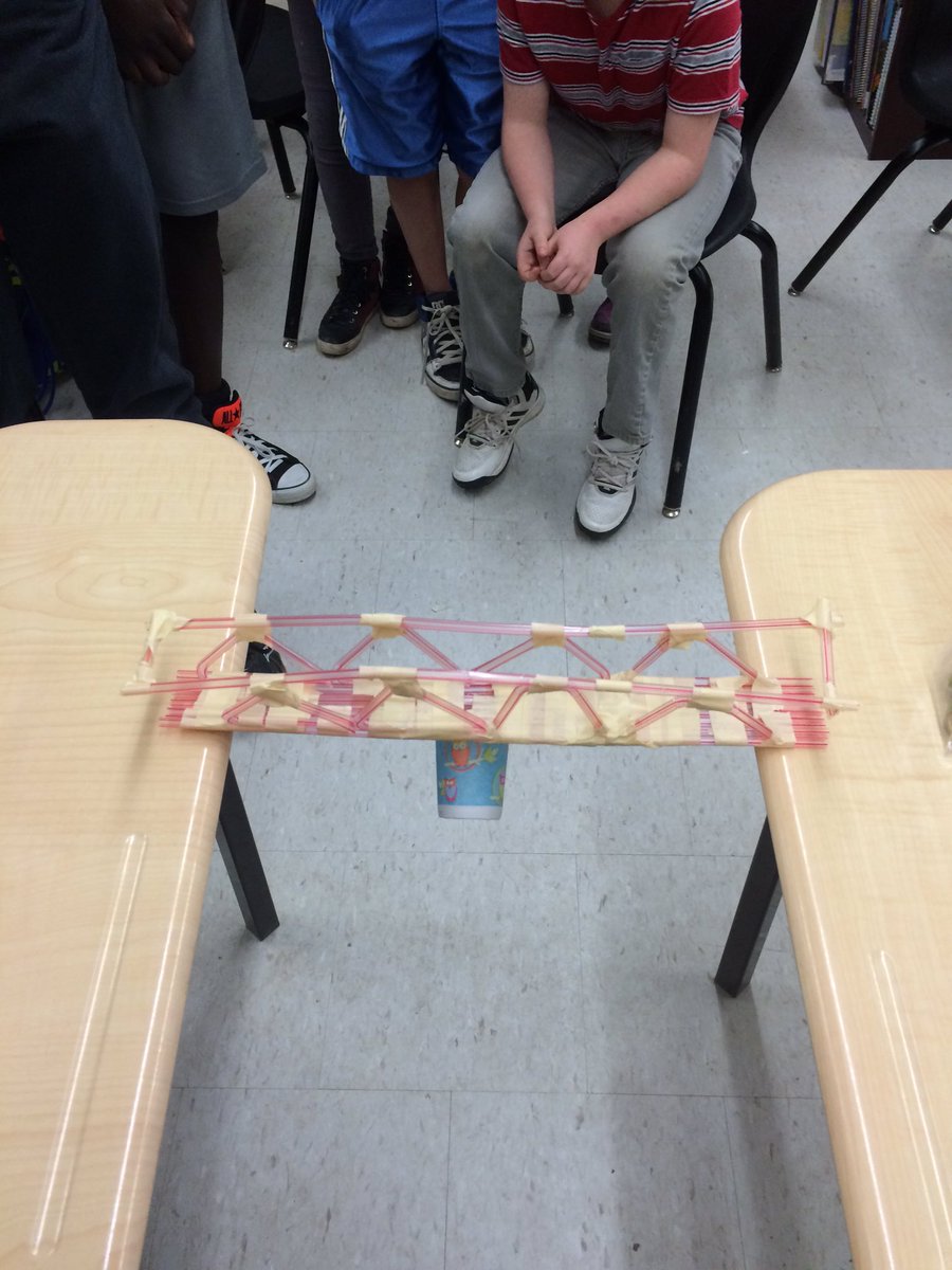 Gr 7s designing and building bridges. What elements help to create strength? Weight challenge Thurs.@hillsidehornet