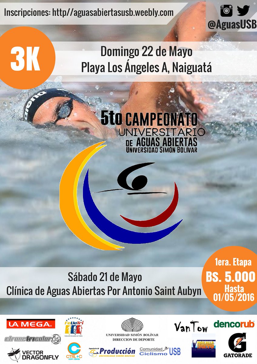 AguasUSB's tweet photo. ¡Iniciaron las inscripciones para el 5to Campeonato de #AguasAbiertasUSB! https://t.co/ZoqGv4Ugbn  #YoNadoPorLaSimón https://t.co/BILdxtdLQj