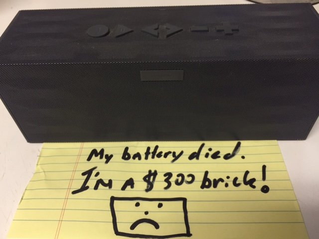 JawBonesux's tweet photo. #Empire #EmpireFox #EmpireWednesday I wish I could hear you - @jawbone won't fix battery #300dollarbrick #bigjambox https://t.co/jmhJ3sk90c