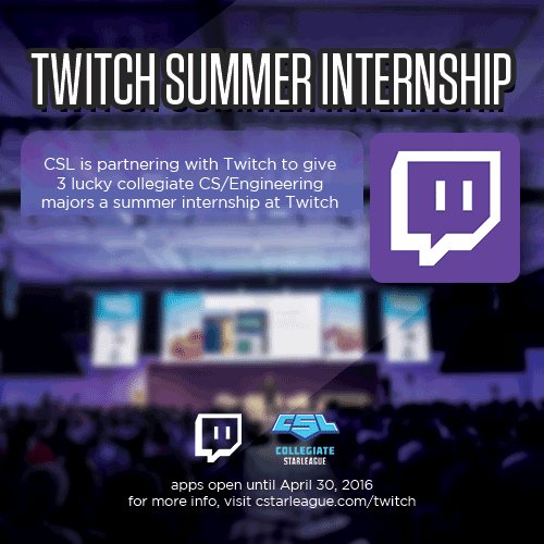 playvs_college's tweet photo. We're giving three great CSL players a @Twitch summer #internship! More on how to apply here https://t.co/A6fY53ZFNv https://t.co/46InxZAWXJ
