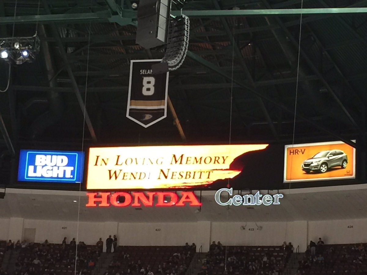 linsolson's tweet photo. @AnaheimDucks @HondaCenter lost our friend/ usher this week RIP Wendi Nesbitt- u will be 4ever missed in sec. 225! https://t.co/qVY1P7um6f