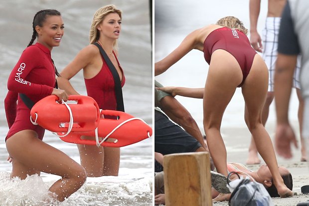 Baywatch Stars Show Off Peachy Bums Filming Life Saving