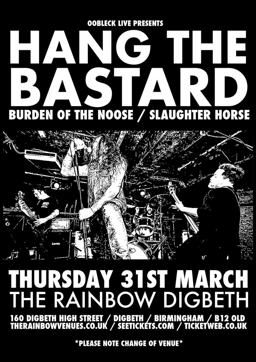 today! <a href="/rainbowvenues/">The Rainbow Venues</a> - <a href="/hangthebastard/">HangTheBastard</a> <a href="/BOTNUK/">Burden Of The Noose</a> &amp; Slaughterhorse.  not too late grab a tix: goo.gl/xq2NxD