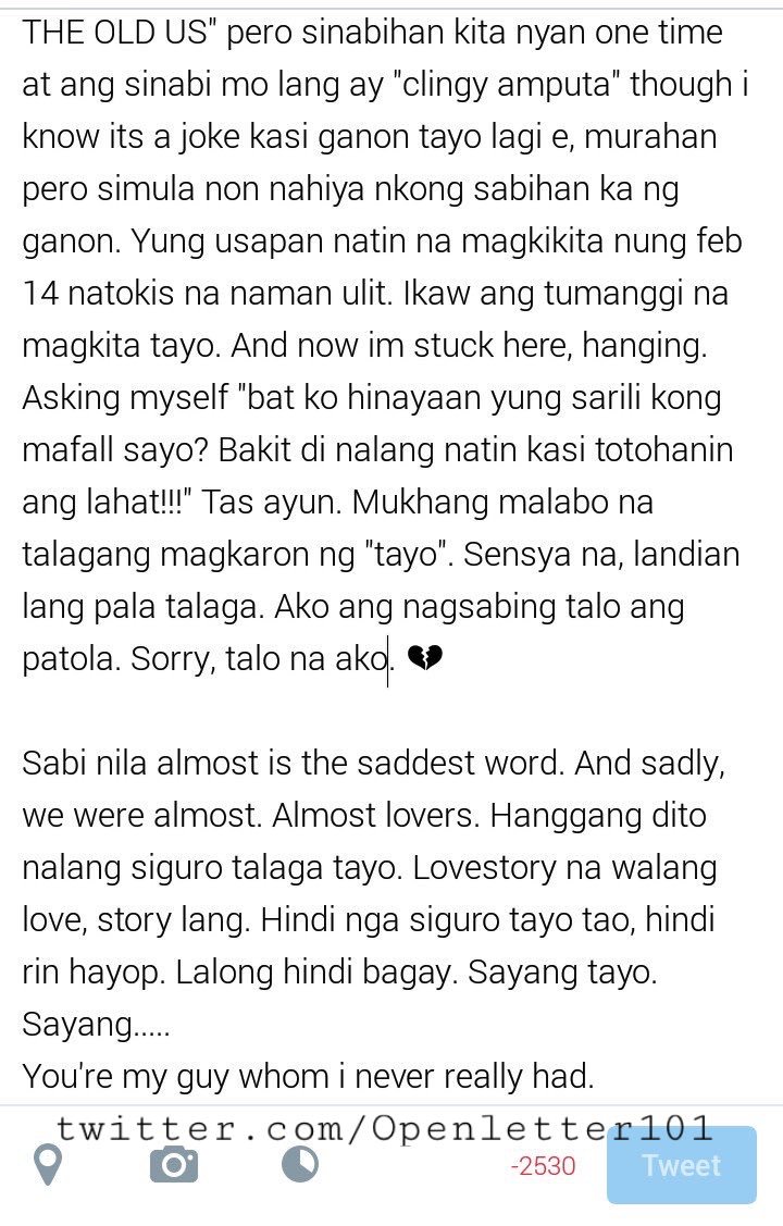 Openletter101's tweet photo. XXXIIIV: "An open letter to the guy whom I never really had...😔" https://t.co/4cnvzn51D5