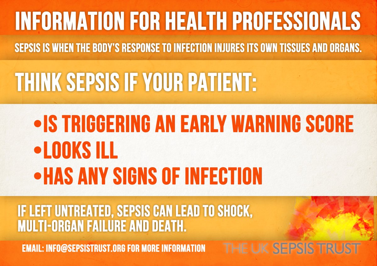 UKSepsisTrust's tweet photo. Health professionals: Take a moment in your lunch break to save our updated informative card. Check if it is sepsis! https://t.co/p7AdoX7soE