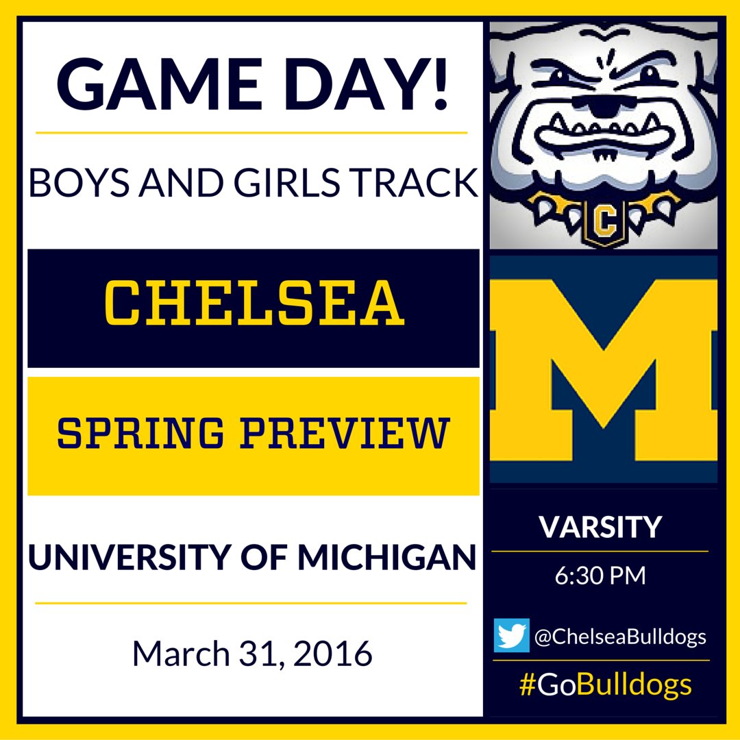 ChelseaBulldogs's tweet photo. Game Day! Good luck to our Boys/Girls Track Teams @ UM Spring Preview today! #Indoors #WeatherNotAnIssue #GoBulldogs https://t.co/x9bO3nEY1n