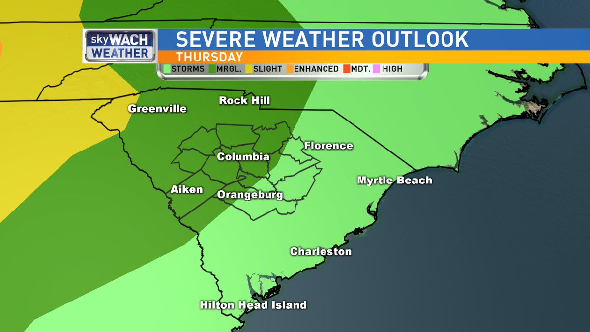 Most areas in the #Midlands are still under a marginal risk of severe storms today. Strong winds are main threat