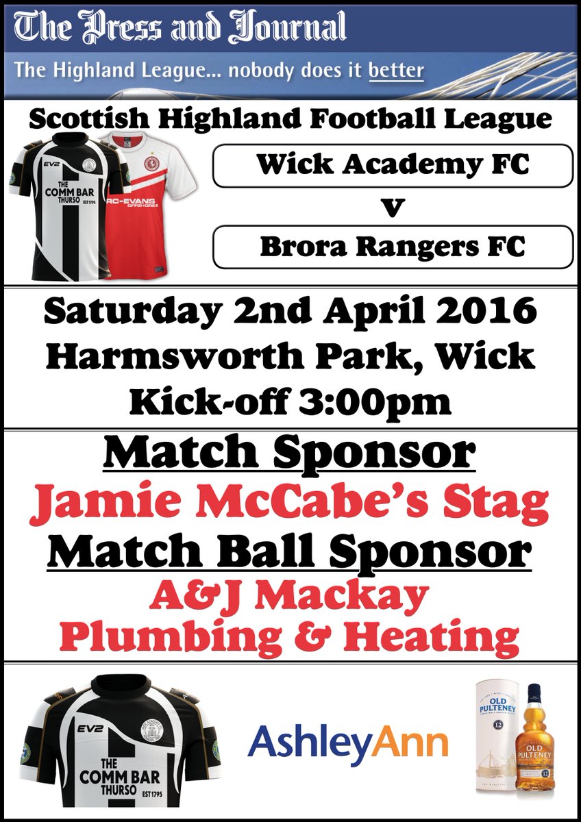 WickAcademyFC's tweet photo. Saturday is derby day - Wick Academy v @brorarangers https://t.co/Q4GggAukpP