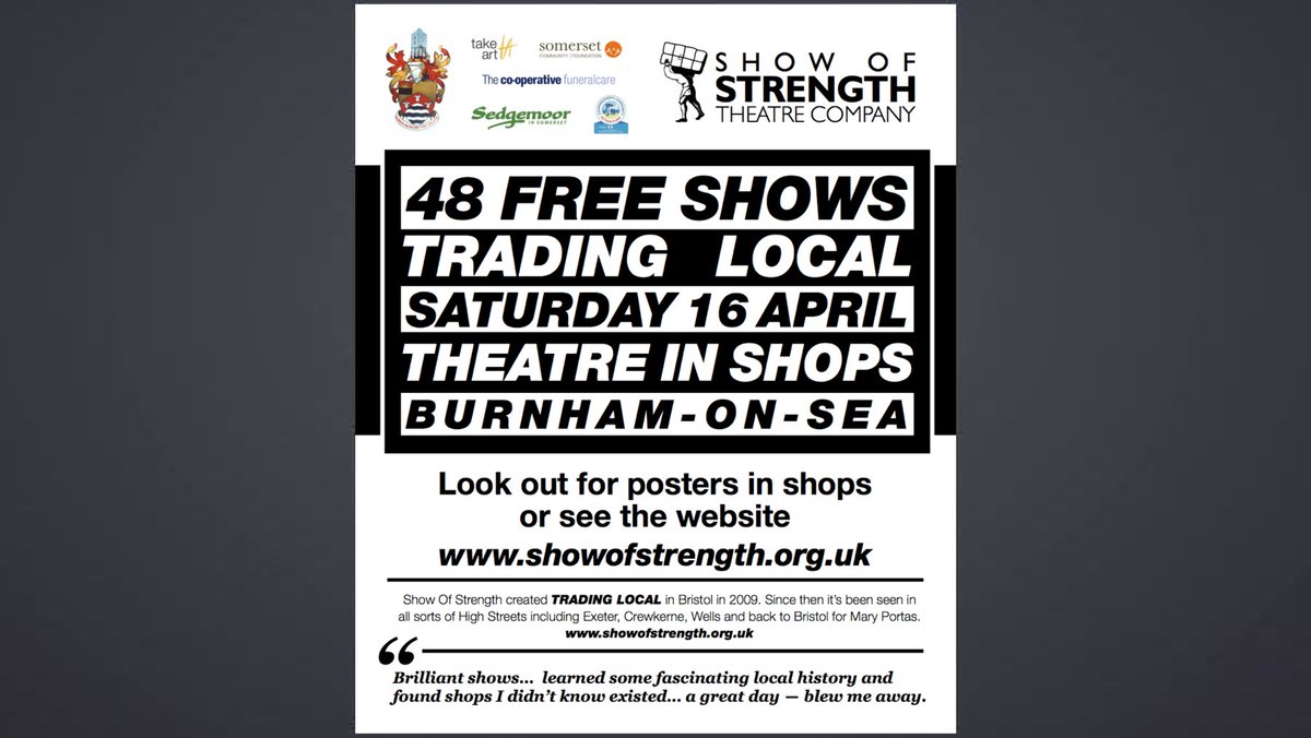 Showofstrength's tweet photo. 48 free shows Sat 16th Burnham-on-Sea #TRADINGLOCAL @DailySOMERSET @SomersetLib @NewsSomerset @VisitSomerset https://t.co/DSyc0yVfut