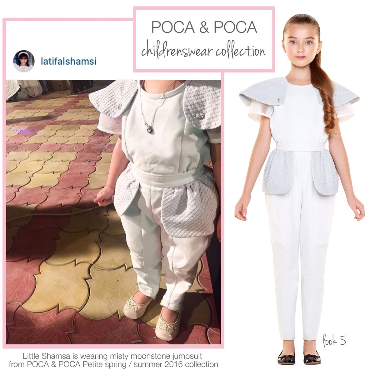 @latifalshamsi adres the lovely picture of her niece Shamsa in misty moonstone jumpsuit from POCA &amp; POCA.